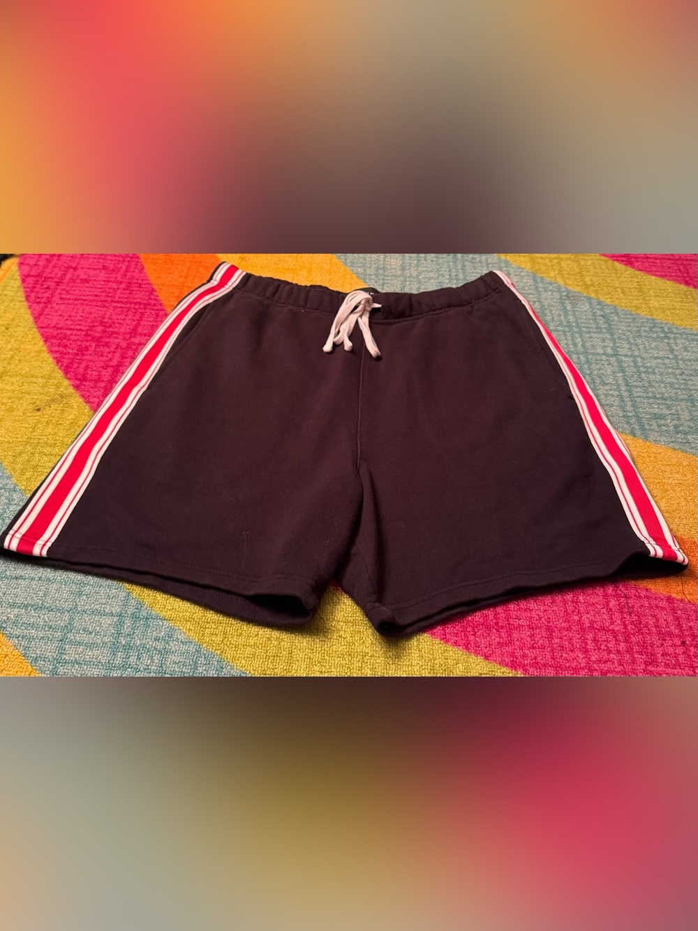 PacSun Black Athletic Shorts with Red and White Side Stripes